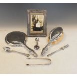 George V silver picture frame, Birmingham 1918, George V silver hand mirror and hand brush,