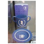 Wedgwood limited edition blue jasperware two handled loving cup commemorating the Silver Jubilee