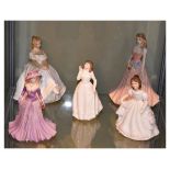 Three Royal Doulton figures - Joy HN.3875, Heather HN.2956 and Amanda HN.3635, together with two