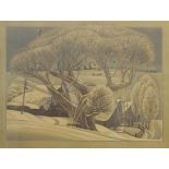 Russian signed limited edition print - A stylised landscape, No.36/50, signature indistinct, 37cm