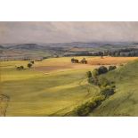 Violet Graham - Watercolour - Cranborne Chase, Dorset, signed, 24.5cm x 33.5cm, framed and glazed