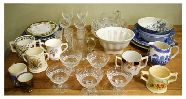 Quantity of decorative ceramics and cut glass ware including; five Waterford sundae dishes,