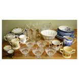 Quantity of decorative ceramics and cut glass ware including; five Waterford sundae dishes,