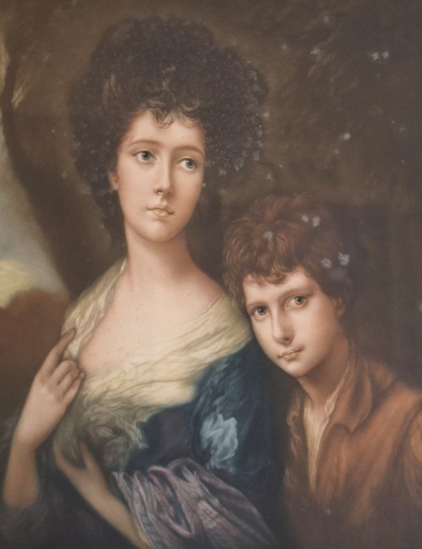 Early 20th Century mezzotint - Study of an 18th Century lady and boy, signed by the engraver