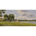 Rita Ling - Watercolour - Waldringfield, Suffolk, 16.5cm x 35.5cm, framed and glazed Condition: