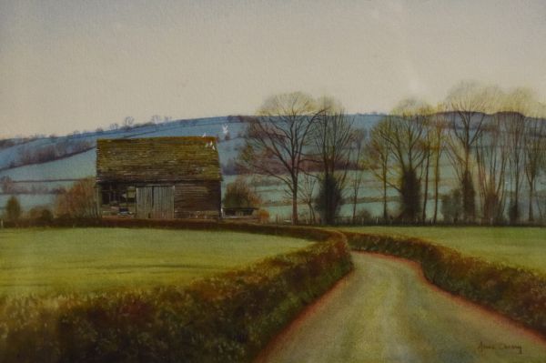 Anne Cherry - Watercolour - Doves, being a rural landscape, signed, 18cm x 26cm Condition: