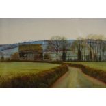 Anne Cherry - Watercolour - Doves, being a rural landscape, signed, 18cm x 26cm Condition: