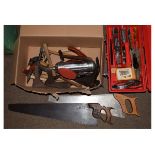 Large quantity of assorted vintage tools to include; three wooden cased examples and others