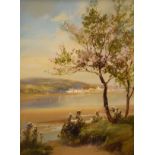 John Shapland - Watercolour - On The River Teign, signed, 35cm x 25cm, in a decorative gilt gesso