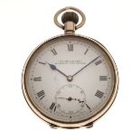 Silver open-face pocket watch, 'Acme Lever, H.Samuel, Manchester', white Roman dial with