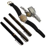 Two stainless steel cased wristwatches, each having a Bonklip bracelet, another wristwatch and three