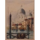 Antoine Garmard - Coloured etching - Basilica di Santa Maria della Salute, Venice, signed in pencil,