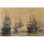 19th Century French lithographic print 'Le Trident, Marine Francaise', depicting three tall-masted