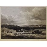 Group of assorted prints and watercolours to include a signed mezzotint by Sir Frank Short RA - 'A