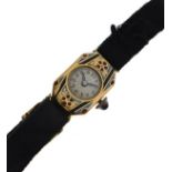 Lady's Art Deco yellow metal and enamel cocktail watch, the Arabic dial within floral enamelled