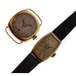 Two 9ct gold wristwatches, one with black leather strap (2) Condition: