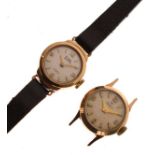 Lynk - Lady's 9ct gold wristwatch, 17 jewels Incabloc movement, black leather strap, together with