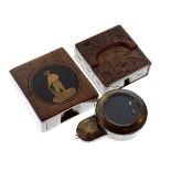 Victorian brass labourer's pocket watch case, an Italian olive wood pocket watch case and a