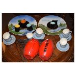 Small group of collectables to include; Palissy coffee cans and saucers, pair of Continental