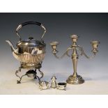 Late 19th/early 20th Century silver plated spirit kettle on stand with burner, together with a two