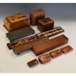 Various burrwood and other boxes, snuff boxes, cribbage boards etc Condition: