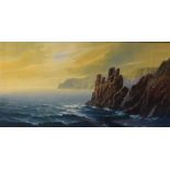 John Shapland - Watercolour - A rocky coastal view, signed, 27cm x 78cm, framed and glazed