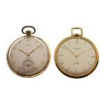 Two mid 20th Century gold-plated pocket watches, Everite 17 jewels Incabloc and Gruen Veri-Thin with