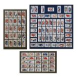 Cigarette Cards - Three framed groups of Ogden's Flags and Funnels of Leading Steamship Lines