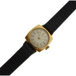 Bucherer - Lady's yellow metal wristwatch, silvered dial with gilt baton markers, case back marked