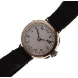 Early 20th Century lady's silver-cased wristwatch, white Arabic dial, black ribbon strap Condition: