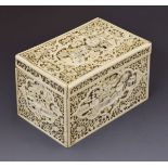 19th Century Cantonese carved ivory rectangular box having allover foliate pierced decoration,