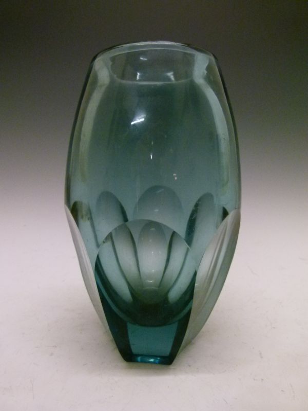 Keith Murray green cut glass ovoid vase, probably for Stevens & Williams, the hexagonal lower half - Image 2 of 6