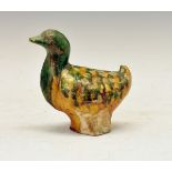 Chinese Sancai glazed figure of a duck, probably Tang Dynasty, 12.75cm high Condition: Small flake