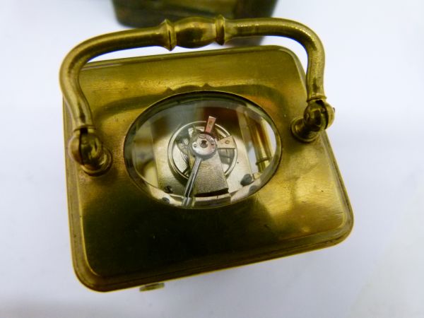 Early 20th Century brass cased 'mignonette' carriage timepiece, having a white Roman dial and single - Image 6 of 9