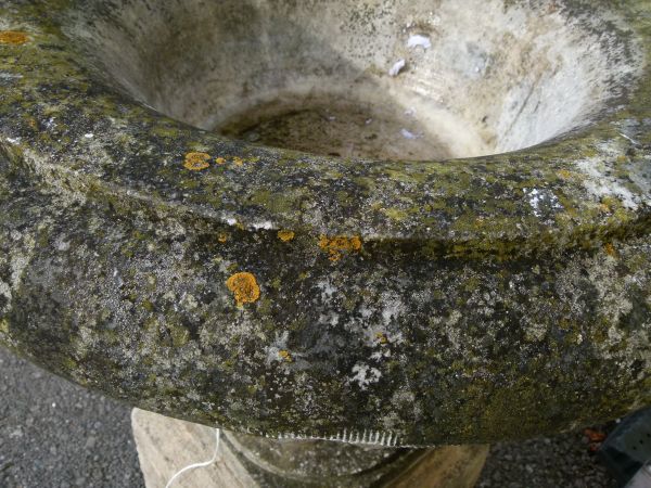 Antique marble urn of squat Campana type, 79cm diameter x 62cm high on an associated stone - Image 6 of 9