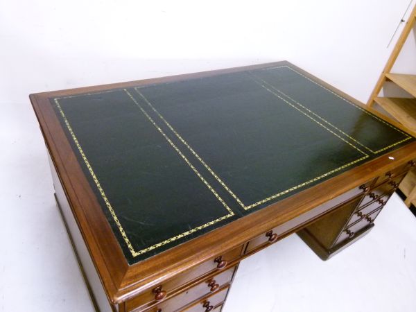 Late Victorian/Edwardian partners mahogany twin pedestal desk, the moulded rectangular top with - Image 4 of 8