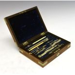 East India Company Interest - Mid 19th Century nickel mounted rosewood cased drawing set, the hinged