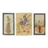 Three small early 20th Century Mogul watercolours, the first two on ivory, 9cm x 5cm approx, the