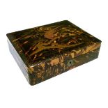 Japanese tortoiseshell veneered rectangular box, the hinged cover with heavily gilt lacquered