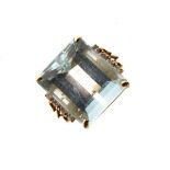 Aquamarine and diamond ring, stamped '585', the step cut stone measuring approximately 17.8mm x 14.