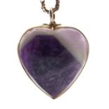 9ct gold large amethyst heart pendant, 3.2cm long, on a chain, 44cm long Condition: The stone with a