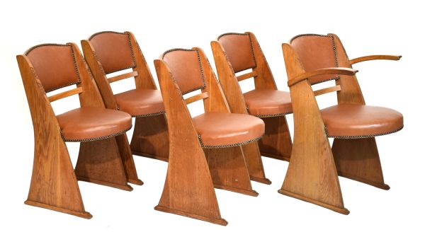 Ernest Gomme of High Wycombe - A set of five light oak 'Cromwell' chairs, comprising: four standards