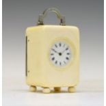 Early 20th Century ivory-cased miniature carriage clock, having a 3cm white Roman dial with