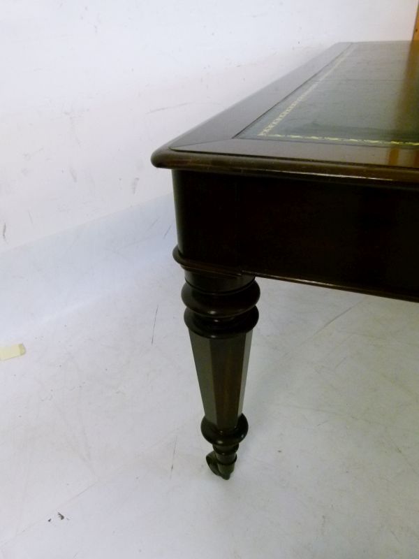 Late 19th/early 20th Century mahogany library table, the moulded rectangular top with gilt-tooled - Image 8 of 8