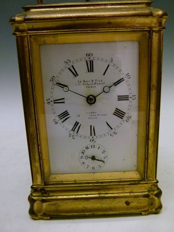 Late 19th Century French brass-cased repeater carriage clock, Le Roy and Fils 1-15 Palais Royal - Image 2 of 8