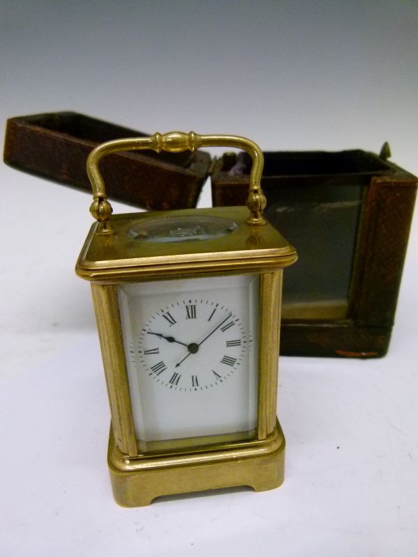 Early 20th Century brass cased 'mignonette' carriage timepiece, having a white Roman dial and single - Image 2 of 9