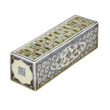 Chinese blue and white painted 'flowerbrick' incense burner having two panels of stylised foliage on