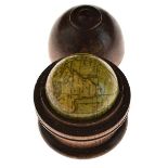 Early 19th Century 1¼ inch miniature pocket globe contained in a mahogany case with domed cover, 5.