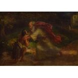 Alfred Morgan (fl.1862-1904) - Oil on board - The Good Samaritan, signed, 13.5cm x 21.25cm