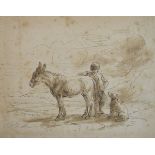 Attributed to John Joseph Barker of Bath (fl.1835-1866) - Pen and ink drawing - Study of a young boy